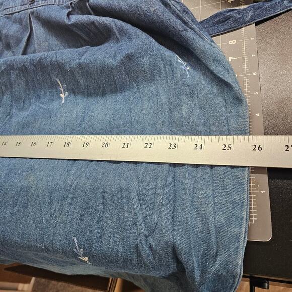 Vintage Denim Dress Women Medium 90s Midi Blue Floral Cottage Granny Prairie - Picture 14 of 14